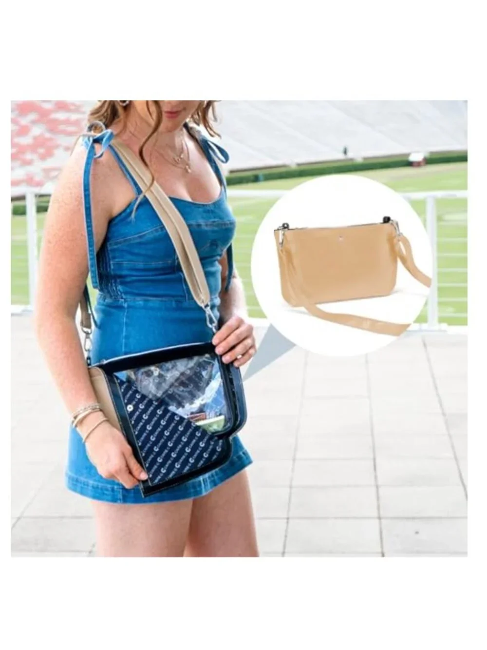 Clear Stadium Bag with Privacy Mode Removable Outer Wrap Crossbody